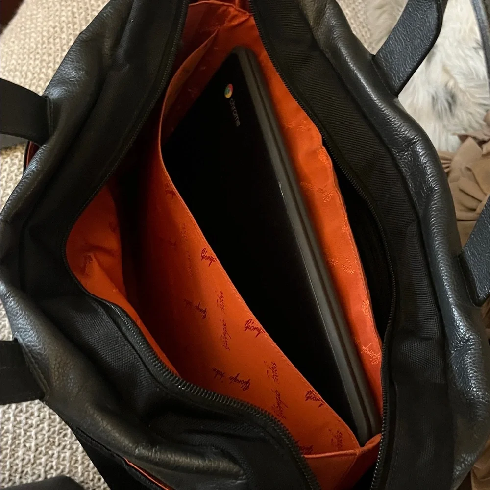 Georgia Fedon Pebbled Leather Canvas Laptop Briefcase Attaché & Strap